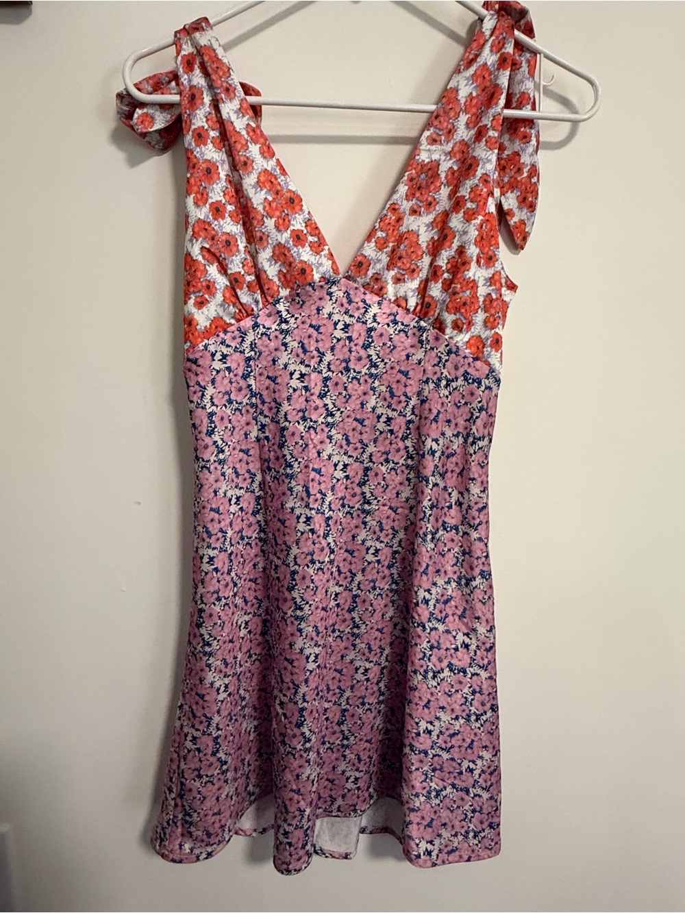 Tie-Shoulder Floral Mini Dress in Orange& Pink
